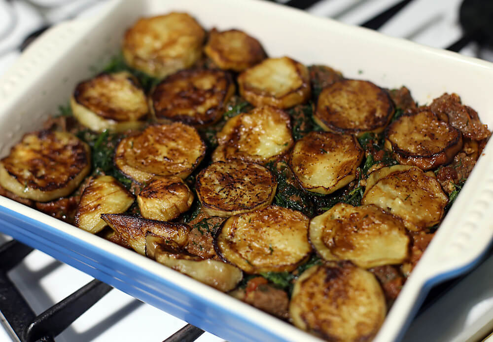 слои тавы с баклажанами и мясом